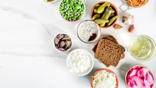 different types of colourful pre and pro biotic foods