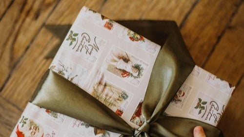 xmas present with brown ribbon