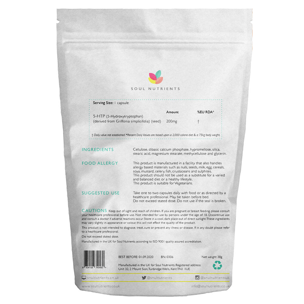 5-HTP Capsules- 60 Days supply- Sleep, Anxiety, Stress