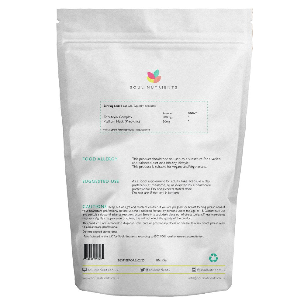 Postbiotic Complex- Postbiotic Complex- 60 Capsules- Postbiotic Butyrate- Tributyrin-Gut, Microbiome, Immune & Cognitive Support – UK Made –Natural Gut Health- Soul Nutrients- Vegan-