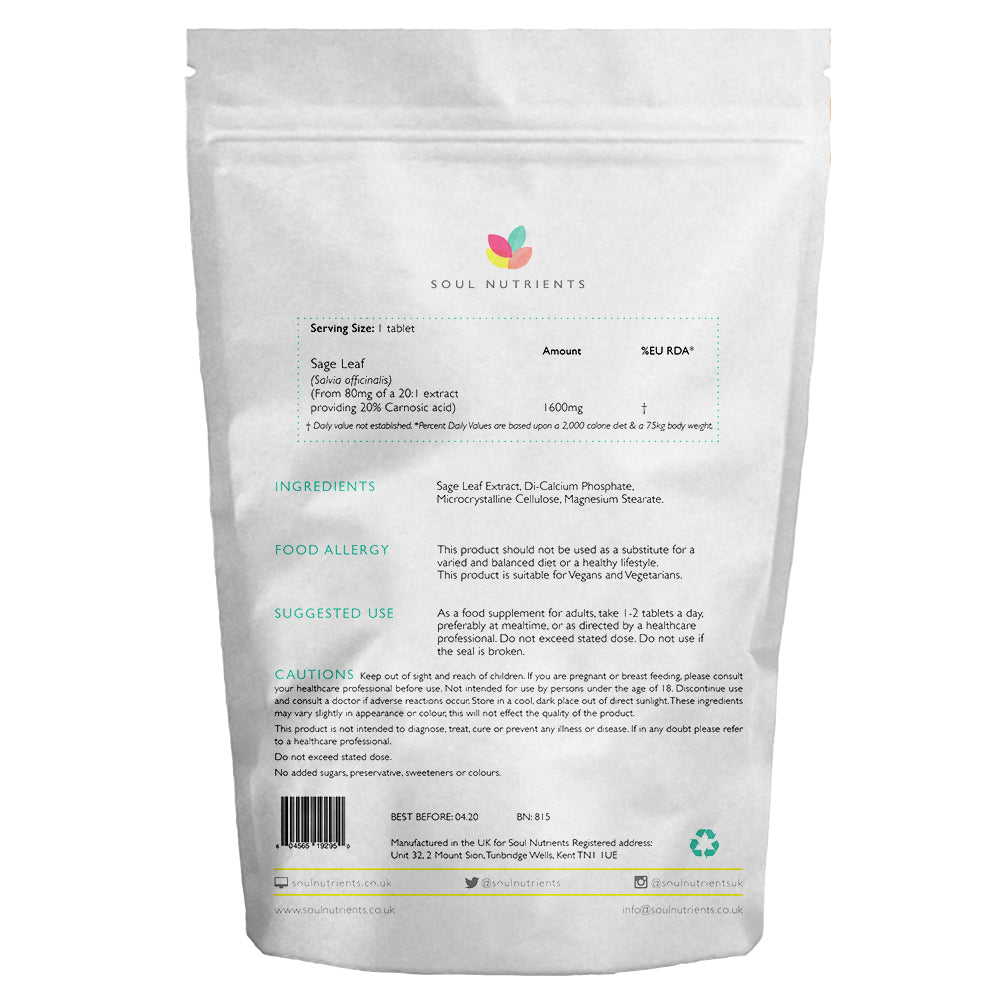 NEW Sage Leaf Tablets- 2500mg 120 Natural Sage Leaf Tablets