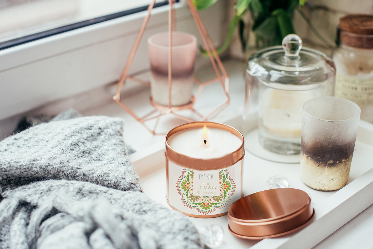 12 Days Christmas Candle- 100% Pure Soy Candle- 250ml/9oz- Rose Gold Tin- Perfect Gift