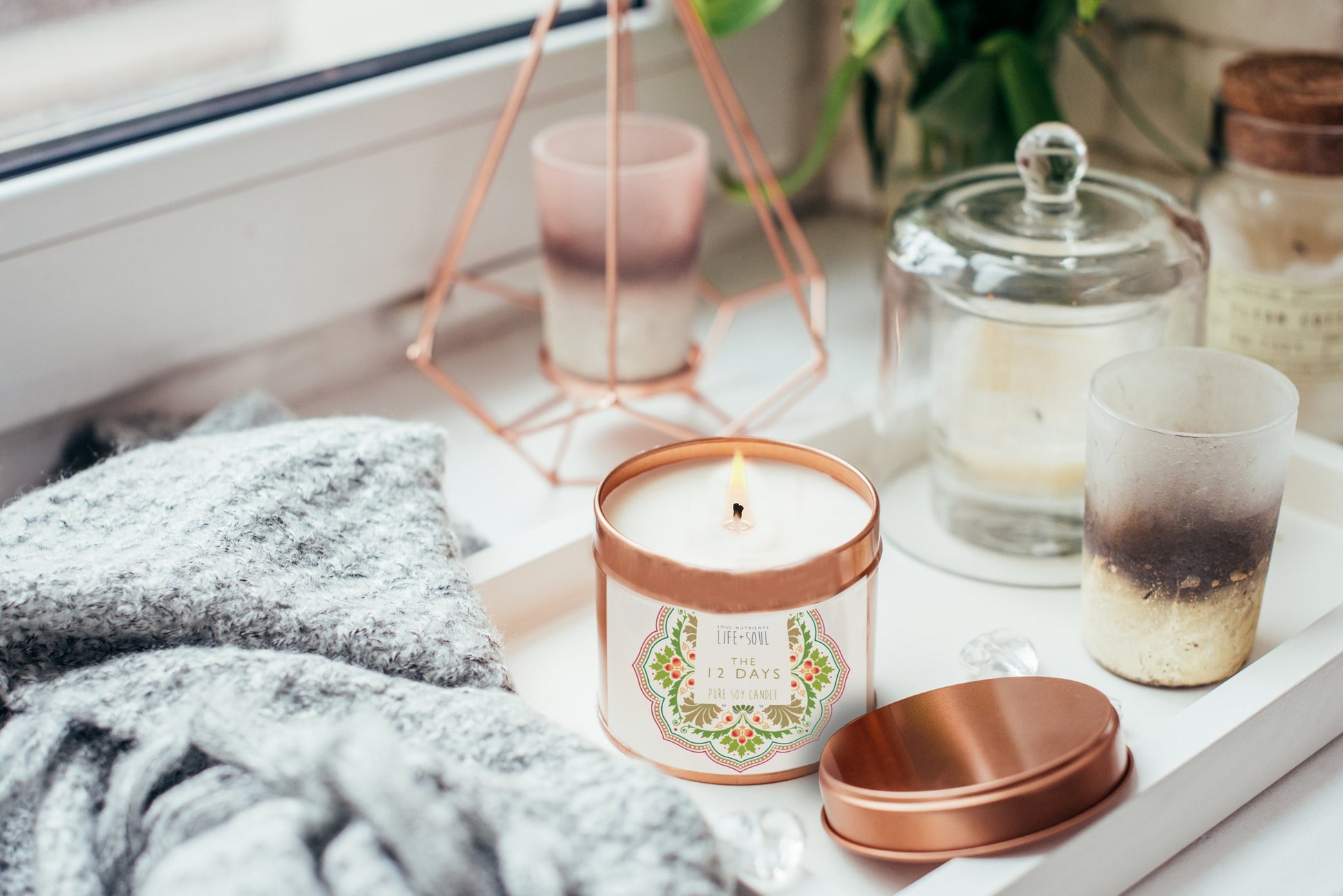 12 Days Christmas Candle- 100% Pure Soy Candle- 250ml/9oz- Rose Gold Tin- Perfect Gift