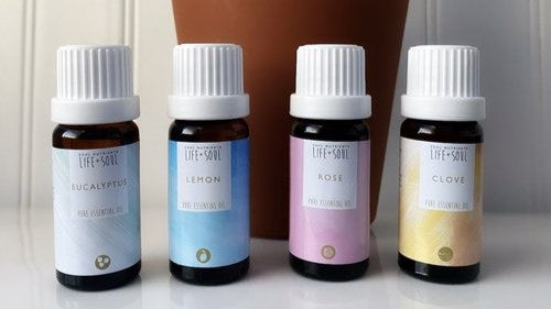4 bottles of essential oils for smell training