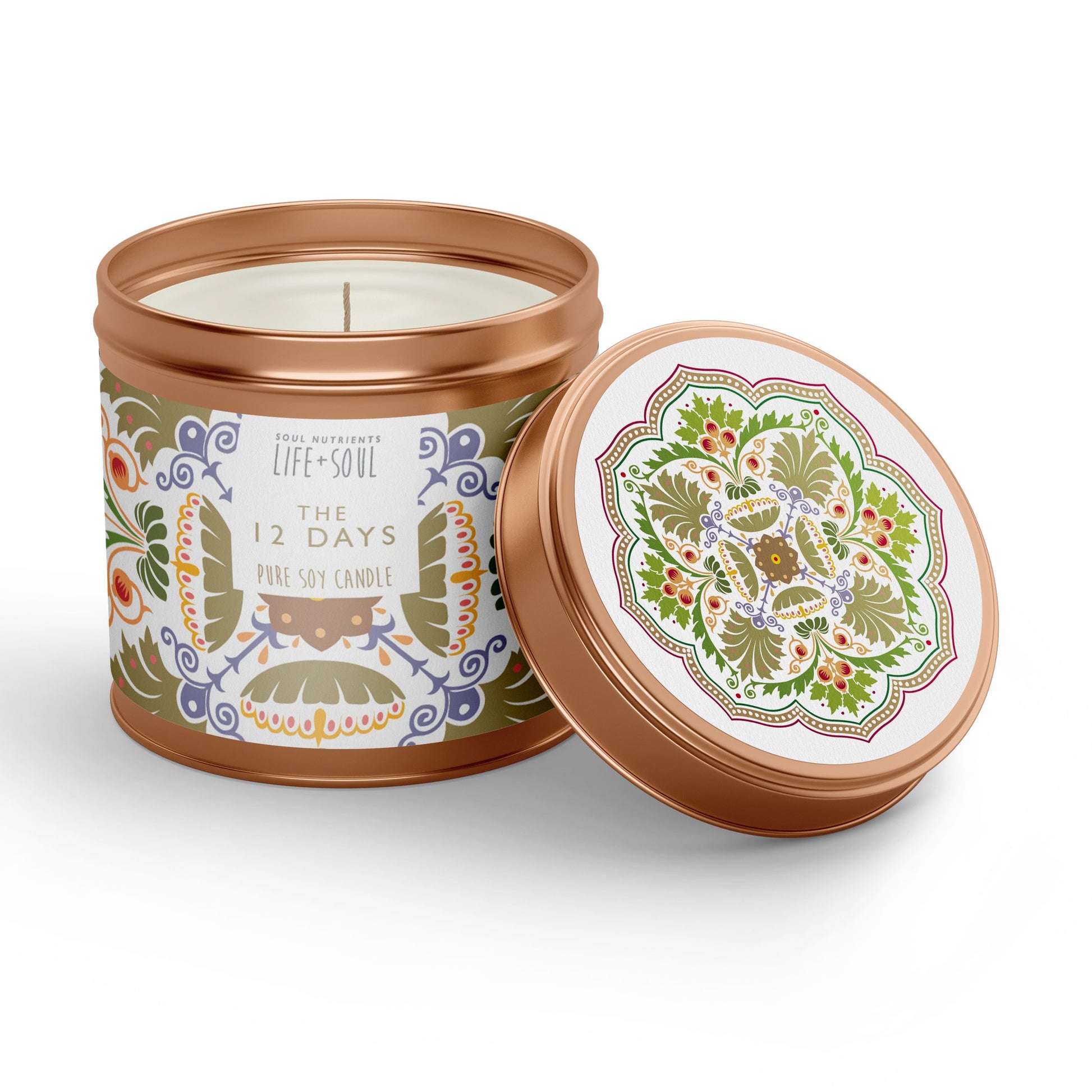12 Days Christmas Candle- 100% Pure Soy Candle- 250ml/9oz- Rose Gold Tin- Perfect Gift